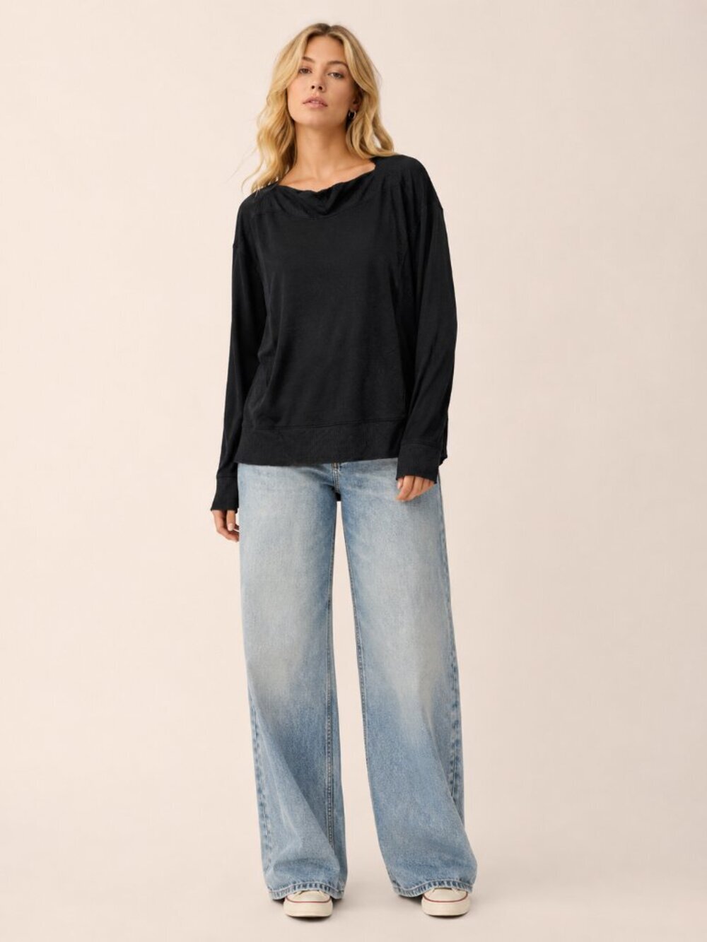 2/$30 Lou & Grey Signature Soft Asymmetric Neck Sweatshirt Black #A0287 TRB2